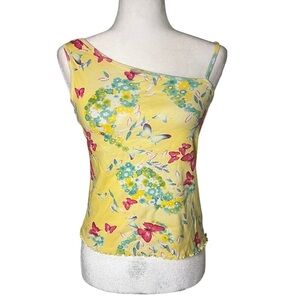 Tropical Y2K One-Shoulder Tank Butterflies 🦋 Ruffle Hem